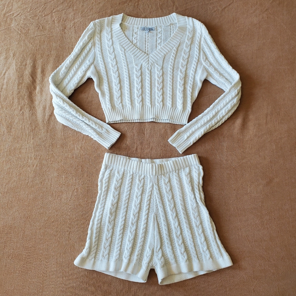 Fashion Nova Knit Crop Sweater White Set Small